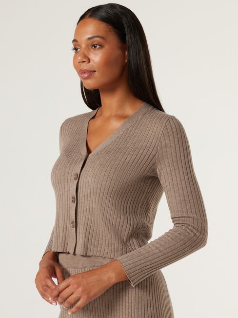 J-Luxe Chunky Ribbed Button Through, Taupe, hi-res
