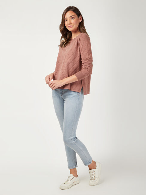 Hannah Cotton Pointelle Pullover, Brown, hi-res