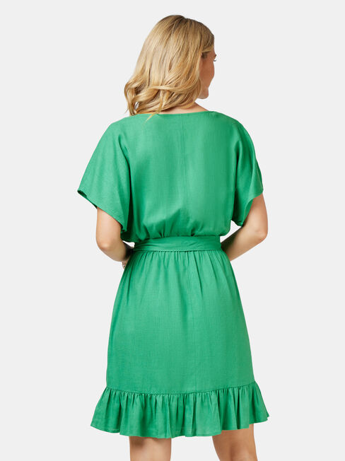 Leah Ruffle Dress, Green, hi-res