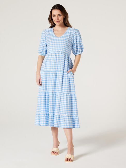 Sonny V-Neck Dress, Blue Gingham, hi-res