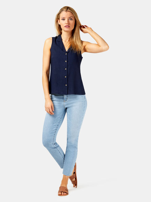 Jenny Button Thru Sleeveless Shirt, Blue, hi-res