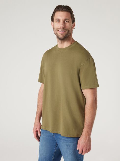 Ace Relaxed Fit Basic Crew Tee, Khaki, hi-res
