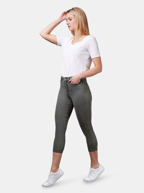 Kara Mid Waist Skinny Capri Khaki, Coloured, hi-res
