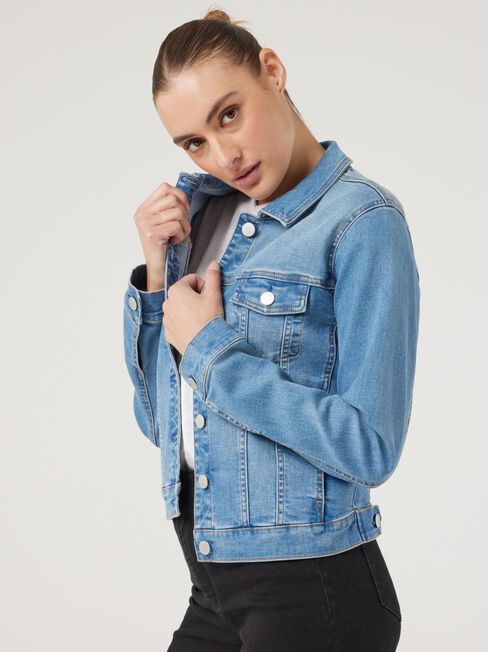 Classic Stretch Denim Jacket, Light Vintage, hi-res