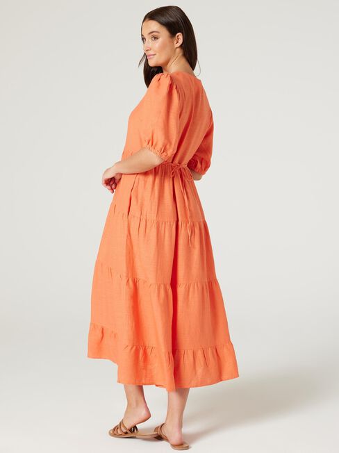 Sonny V-Neck Dress, Orange, hi-res