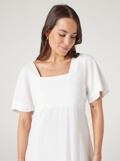 Victoria Flutter Sleeve Dress, White, hi-res