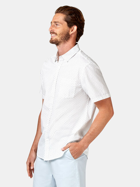 Devon Short Sleeve Print Shirt, White, hi-res