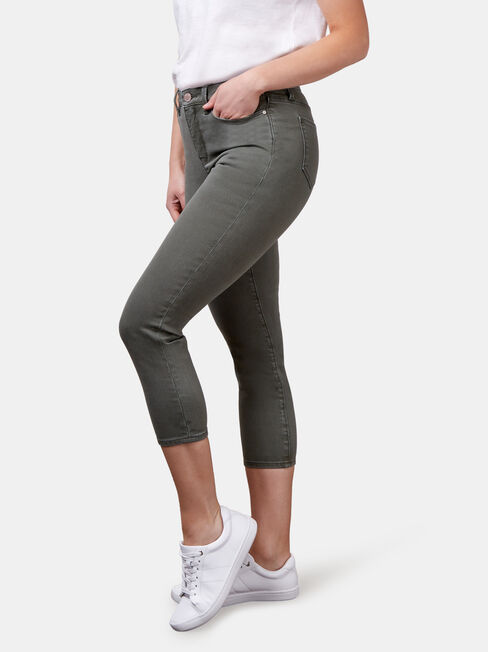 Kara Mid Waist Skinny Capri Khaki, Coloured, hi-res