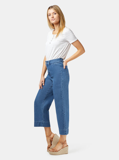 Cara Double Button Wide Leg Jean, Mid Indigo, hi-res