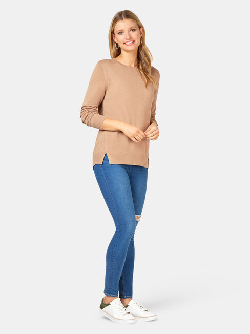 Aspen Essential Curve Hem Pullover, Brown, hi-res