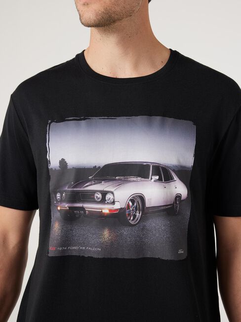 SS Ford 1974 XB Falcon GT Print Crew Tee, Black, hi-res