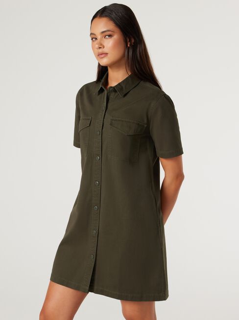 Jet Utility Shirt Dress, Green, hi-res