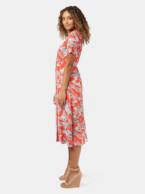 Jacqueline Printed Midi Dress, Red, hi-res