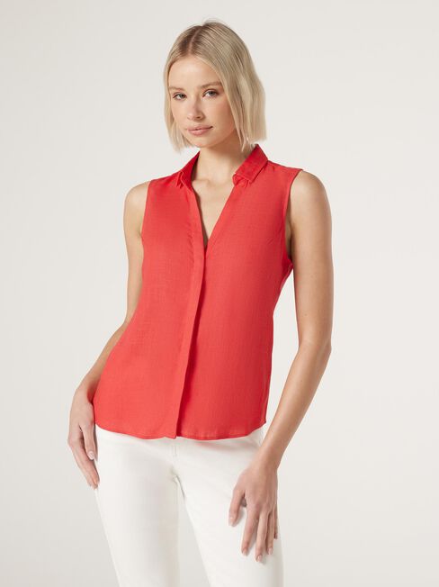 Jonti Sleeveless Shirt, Red, hi-res