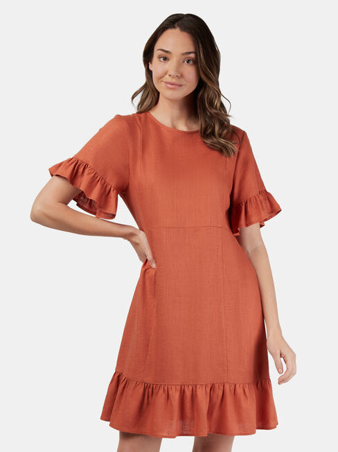 Olivia Frill Hem Dress, Orange, hi-res