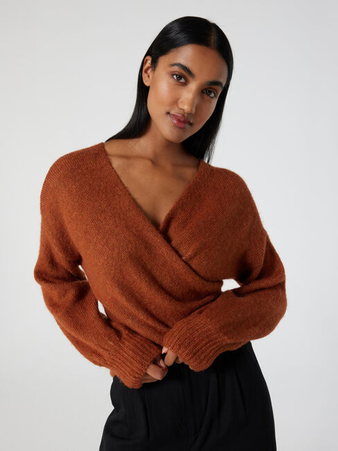 Charlotte Cross Over Knit, Cinnamon, hi-res