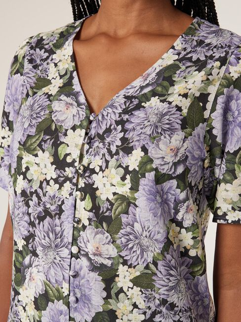 Ingrid Button Front Top, Floral, hi-res