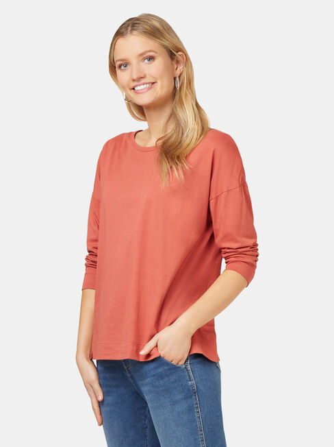 3/4 Sleeve Drop Shoulder Tee, Pink, hi-res
