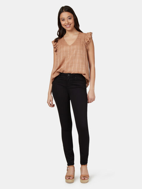 Freya Textured Frill Sleeve Top, Brown, hi-res