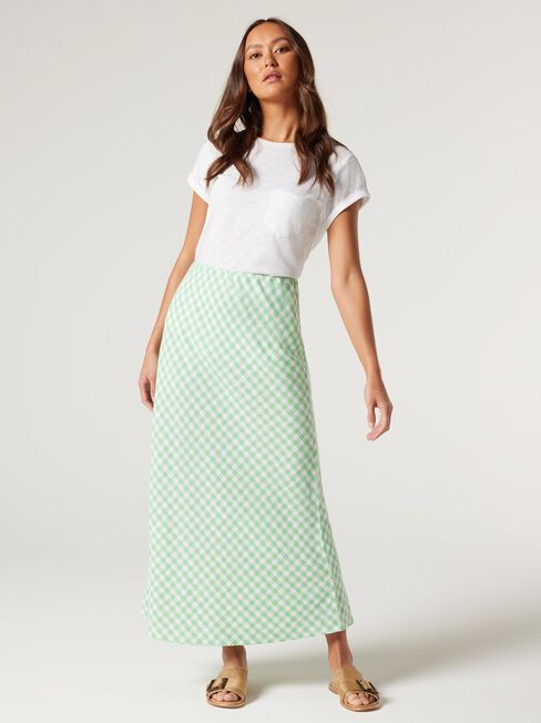 Tiana Slip Skirt, Green Gingham, hi-res