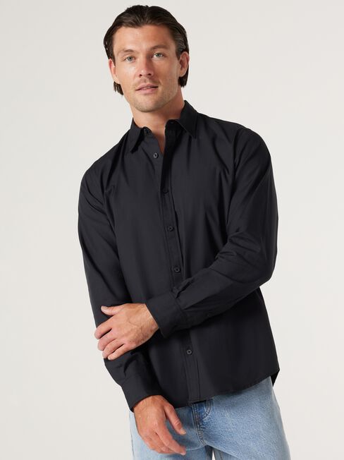 Reno Washed Cotton Shirt, Black, hi-res