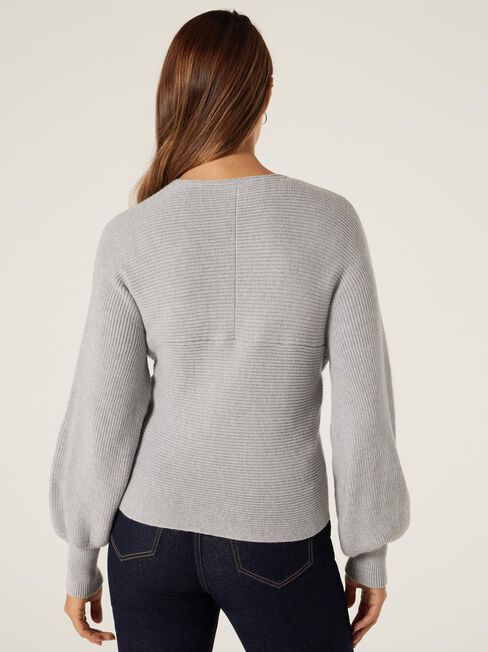 Ruby Rib Cross Front Knit, Grey Marle, hi-res