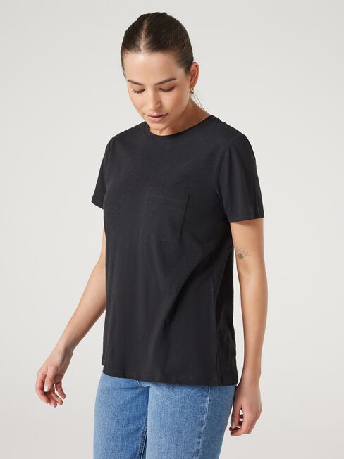 Essential Slub Pocket Tee, Black, hi-res