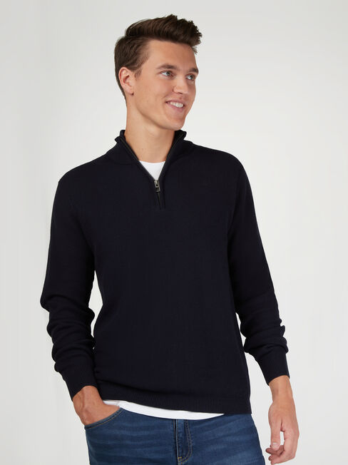 Avalon Funnel Zip Neck Waffle Knit, Blue, hi-res