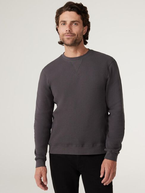 Harrison Crew Textured Long Sleeve Top, Charcoal Marle, hi-res