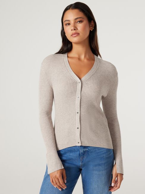 Isla Fine Gauge Cardigan, Oatmeal, hi-res