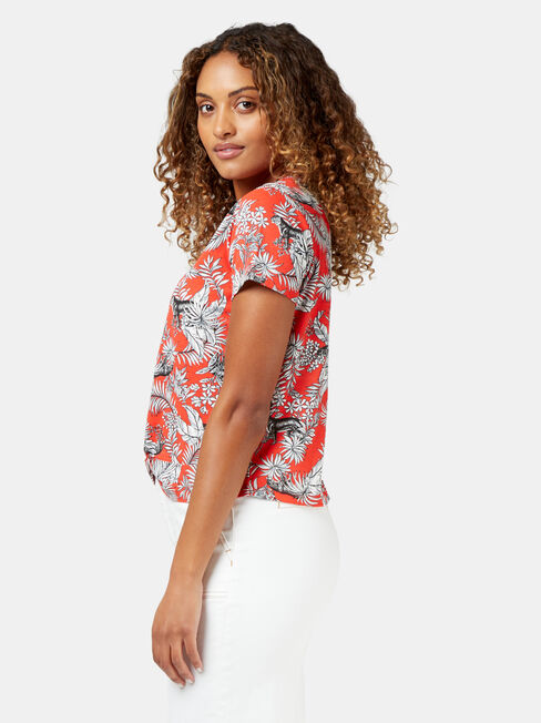 Emma Twist Front Printed Tee, Red, hi-res