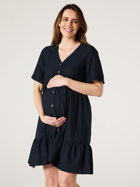 Billie Button Down Smock Dress, Navy, hi-res