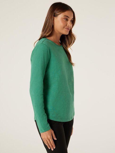 Essential Long Sleeve Crew Neck, Emerald Green, hi-res