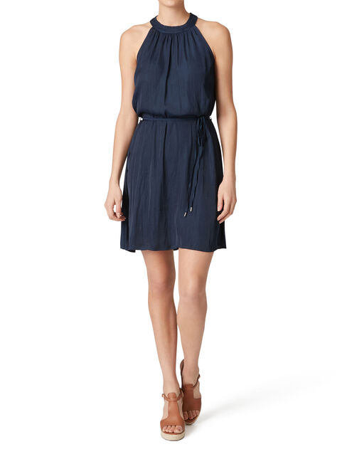 Leah Halter Frill Dress, Blue, hi-res