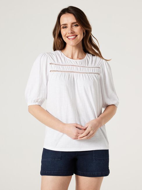 Demie Ladder Trim Top, White, hi-res