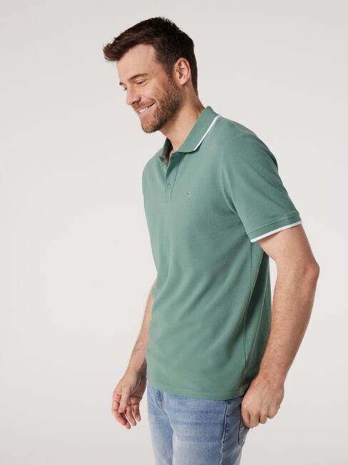 Nash Tipped Short Sleeve Polo, Sea Green, hi-res