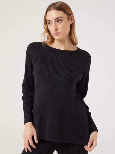 J-Luxe Rib Raglan Top, Black, hi-res