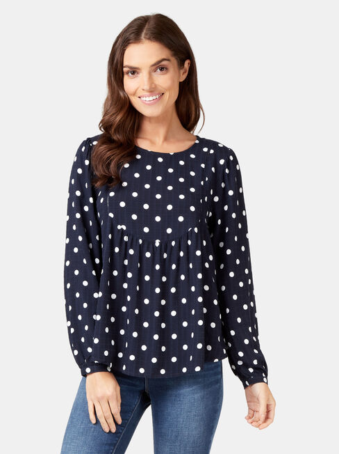 Avery Ladder Trim Blouse, Print, hi-res