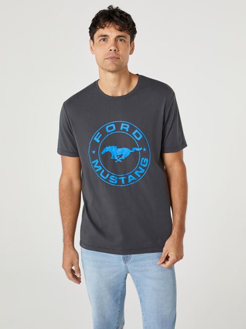 SS Ford Mustang Logo Print Crew Tee, Grey, hi-res