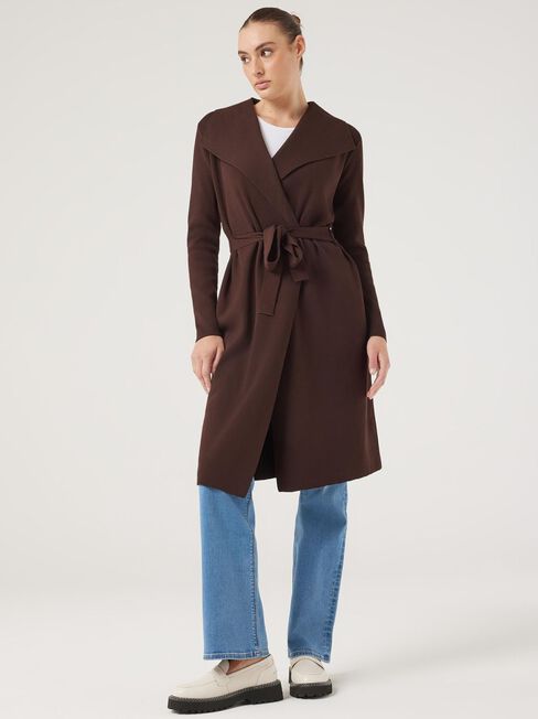 Giselle Longline Cardi, Chocolate, hi-res