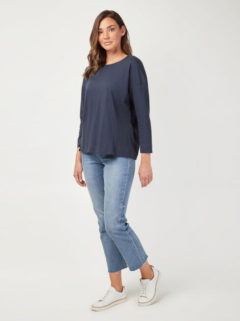3/4 Sleeve Drop Shoulder Tee, Blue, hi-res