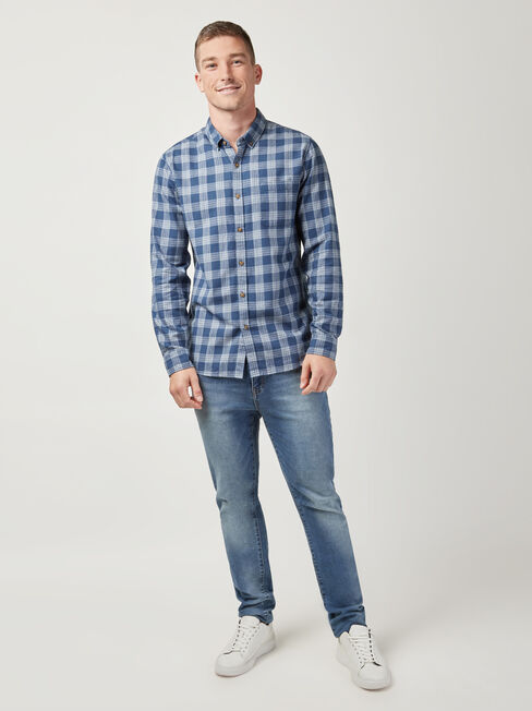 LS Holmes Brushed Check Shirt, Blue, hi-res