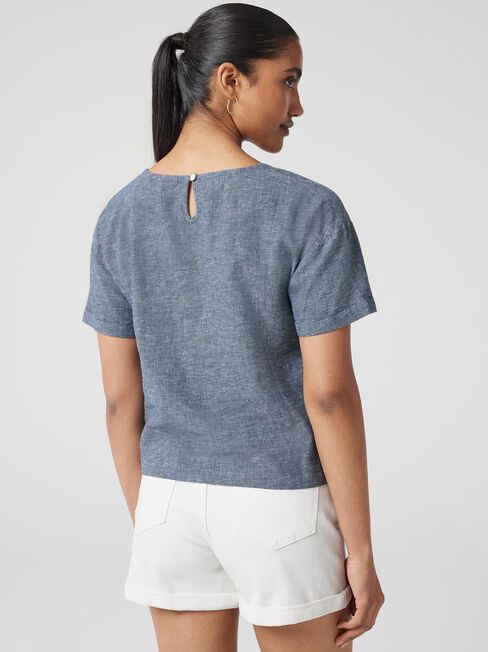 Nina Linen Tee, Navy, hi-res