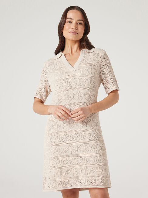 Shelly Crochet Dress, Sand, hi-res