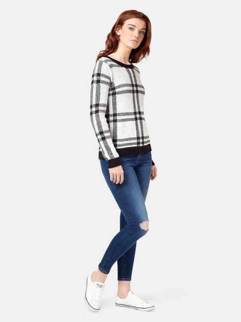 Audrey Check Pullover, White, hi-res