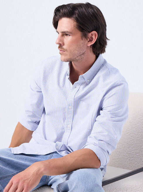 Austin Stripe Shirt, White/Blue Stripe, hi-res