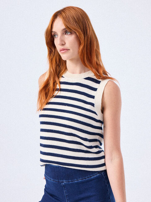 Ava Knit Vest, White Navy Stripe, hi-res