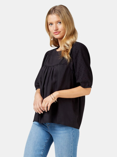 Lilah Broderie Sleeve Blouse, Black, hi-res