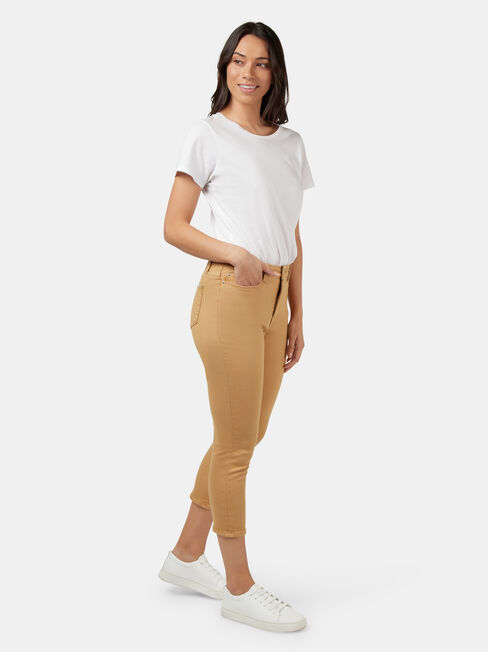 Kara Mid Waisted Skinny Capri Camel, Khaki, hi-res