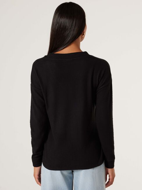 Viv V-Neck Soft Touch Top, Black, hi-res